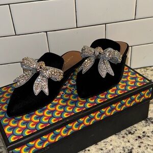 Kate Spade Black Mules with Glittering Bow